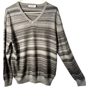 Calvin Klein Mens Pullover Sweater Size XL Gray Long Sleeve Merino Wool Light